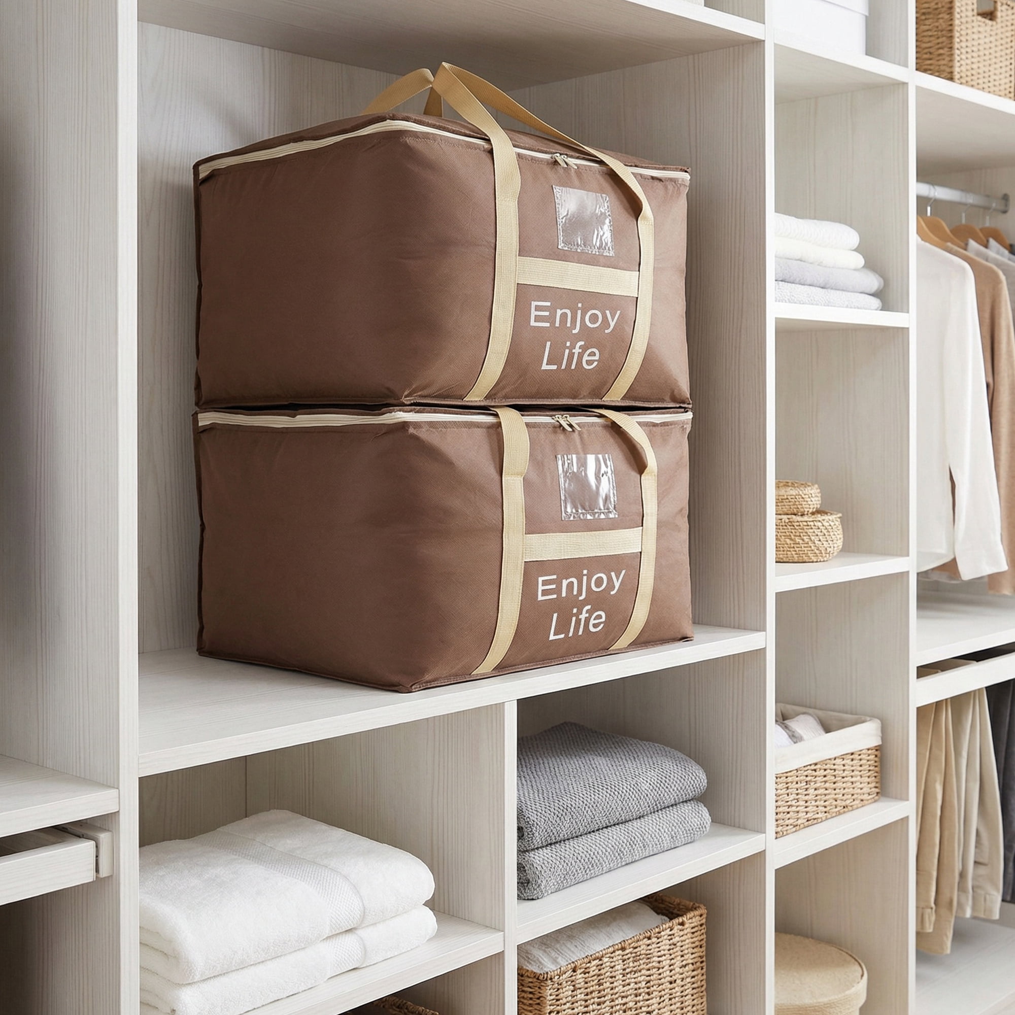 Unique Bargains Foldable Storage Bags for Storing Clothingg Brown 17.7"x13"x9.8"
