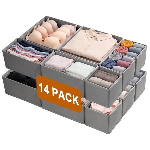 Yalumo 14 Pack Drawer Organizer Clothes, Foldable Fabric Dresser Drawer Organizers, Multi-Size Drawer Dividers for Underwear, Socks, Ties and Clothes