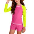 thumbnail image 3 of Ultrave Girls Long Sleeve Swimsuit Quick Fit Top Matching Shorts Bathing Suit Color Block Swimming Suit for 12-16Y, 3 of 8
