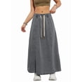 thumbnail image 2 of Women'S Casual Elastic High Waist A Line Long Maxi Flare Denim Skirt Gray M, 2 of 9