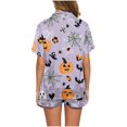 thumbnail image 6 of RMGVDSD Women Pajama Sets Casual Halloween Print Pajamas Short Sleeve Shorts Loungewear Two Piece Outfits Button Down Nightwear Sleepwear, 6 of 7