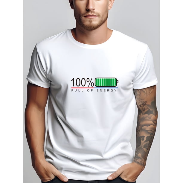 Men's Casual Graphic Tee - Stretchy Cotton Blend, Round Neck, Short Sleeve - Perfect for Summer Outings, Casual Sporty Tee, Summer Gifts