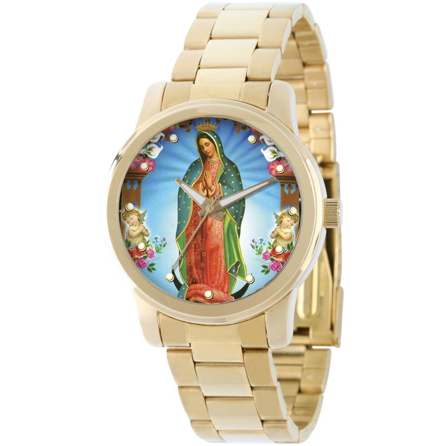 Men's Our Lady of Guadalupe Religious Bracelet Watch, Gold