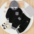 thumbnail image 2 of UAYOTSE Baby Boys Waffle Knit Hoodie Set Striped Patch Pocket Sweatshirt Jogger Pants Fall Winter Wear Size 6-9 Months, 2 of 8