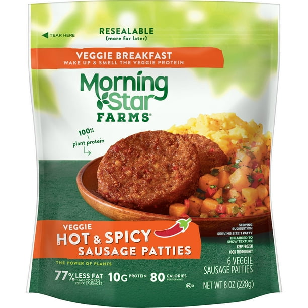 MorningStar Farms Hot & Spicy Meatless Sausage Patties, 8 oz (Frozen