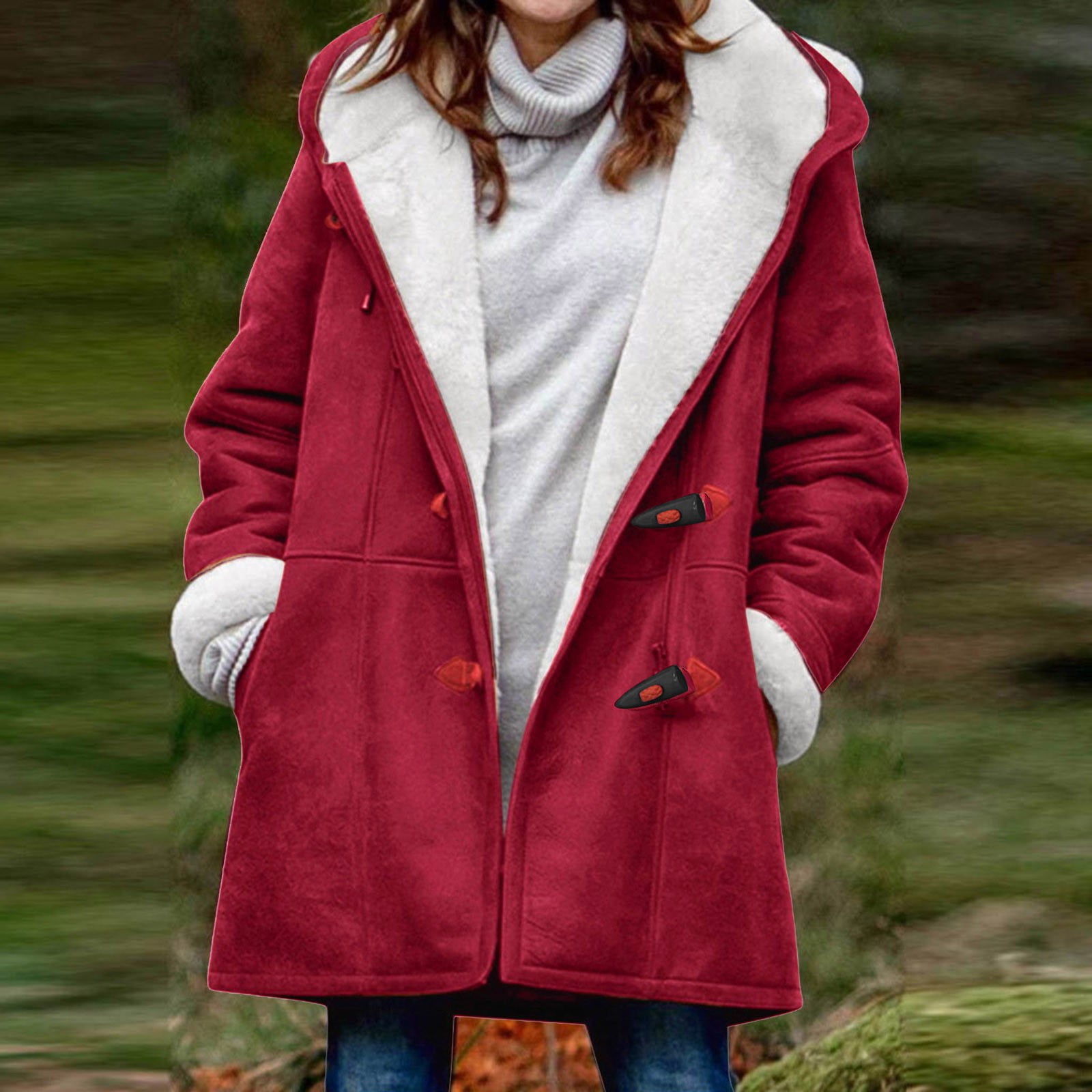 Womens Winter Coats, Womens Oversize Lapel Fleece Lined Denim Jacket