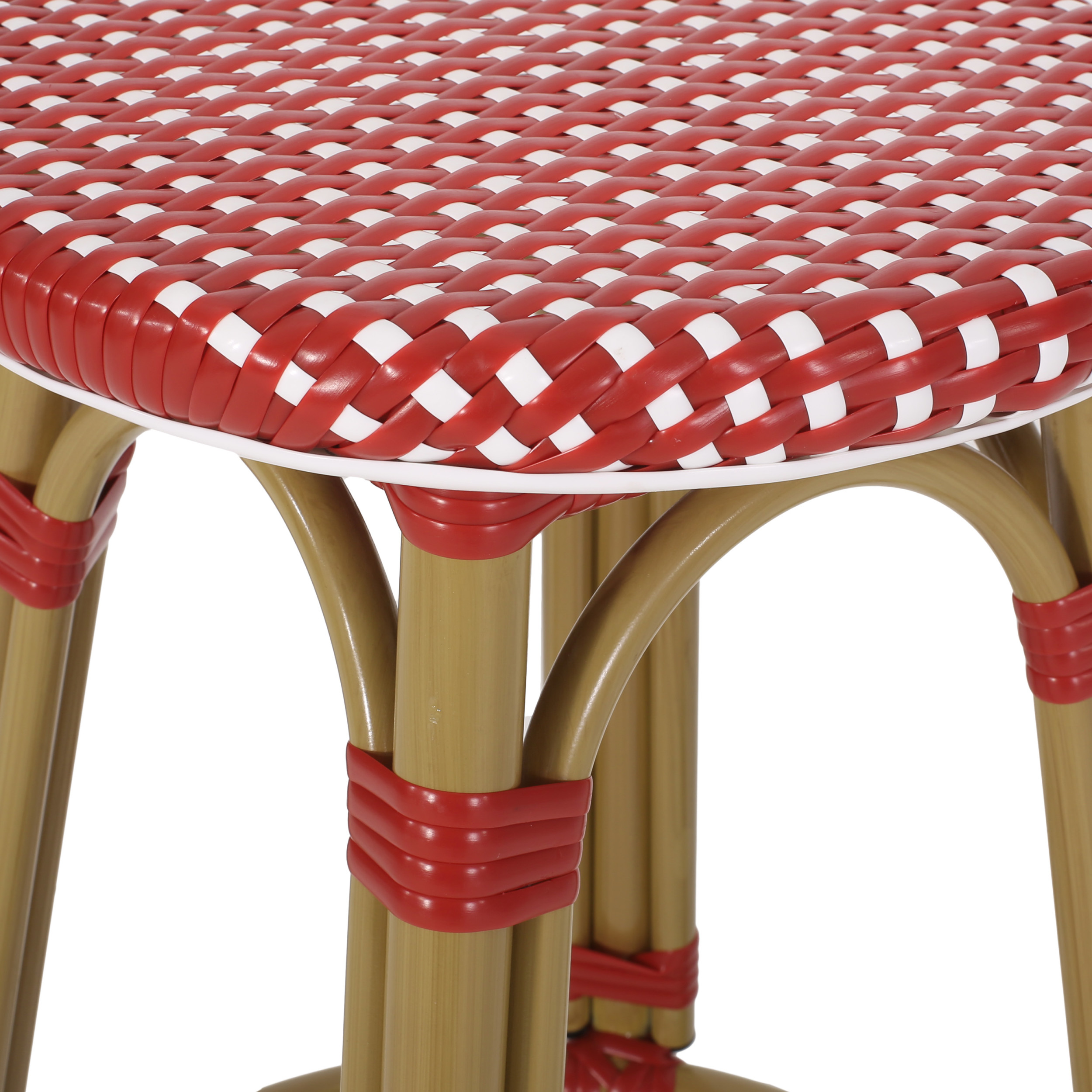 Wilbur Aluminum and Wicker Outdoor 29.5 Inch Barstools, Set of 2, Red, White, and Bamboo Finish - image 4 of 7