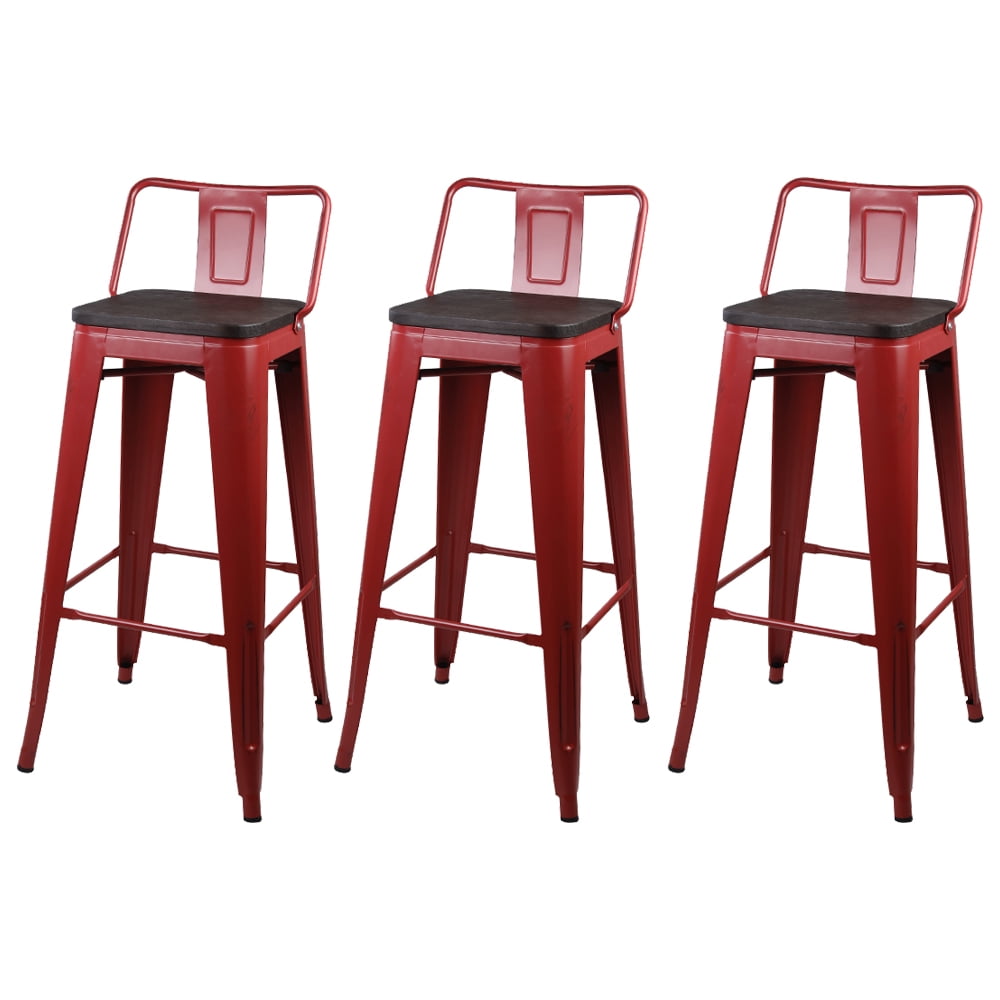 Leejay Red 30 inch Low Back Counter Height Metal Barstools with Wood ...