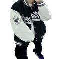 thumbnail image 3 of MesaSe Women Oversized Baseball Jackets Classic Letter Embroidery Long Sleeve Bomber Jackets Coats White S, 3 of 9