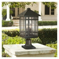 Kathy Ireland Sierra Rustic Outdoor Post Light Rubbed Bronze with Pier Mount Adapter 22" Seedy Glass Panels for Exterior Barn Deck House Porch Yard
