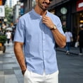 thumbnail image 2 of Men's Linen Shirts Short Sleeve Casual Button Down Shirt Solid Color Loose Fashion Top Lightweight Breathable Chest Pocket Mandarin Collar Summer Beach Outdoor Tops Clothing Trendy 2026, 2 of 7