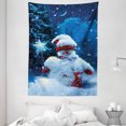 thumbnail image 1 of Christmas Tapestry, Snowman with Magic Wand and Fir Branches Covered with Snow Winter Night, Wall Hanging for Bedroom Living Room Dorm Decor, 60W X 80L Inches, Navy Blue Red White, by Ambesonne, 1 of 2