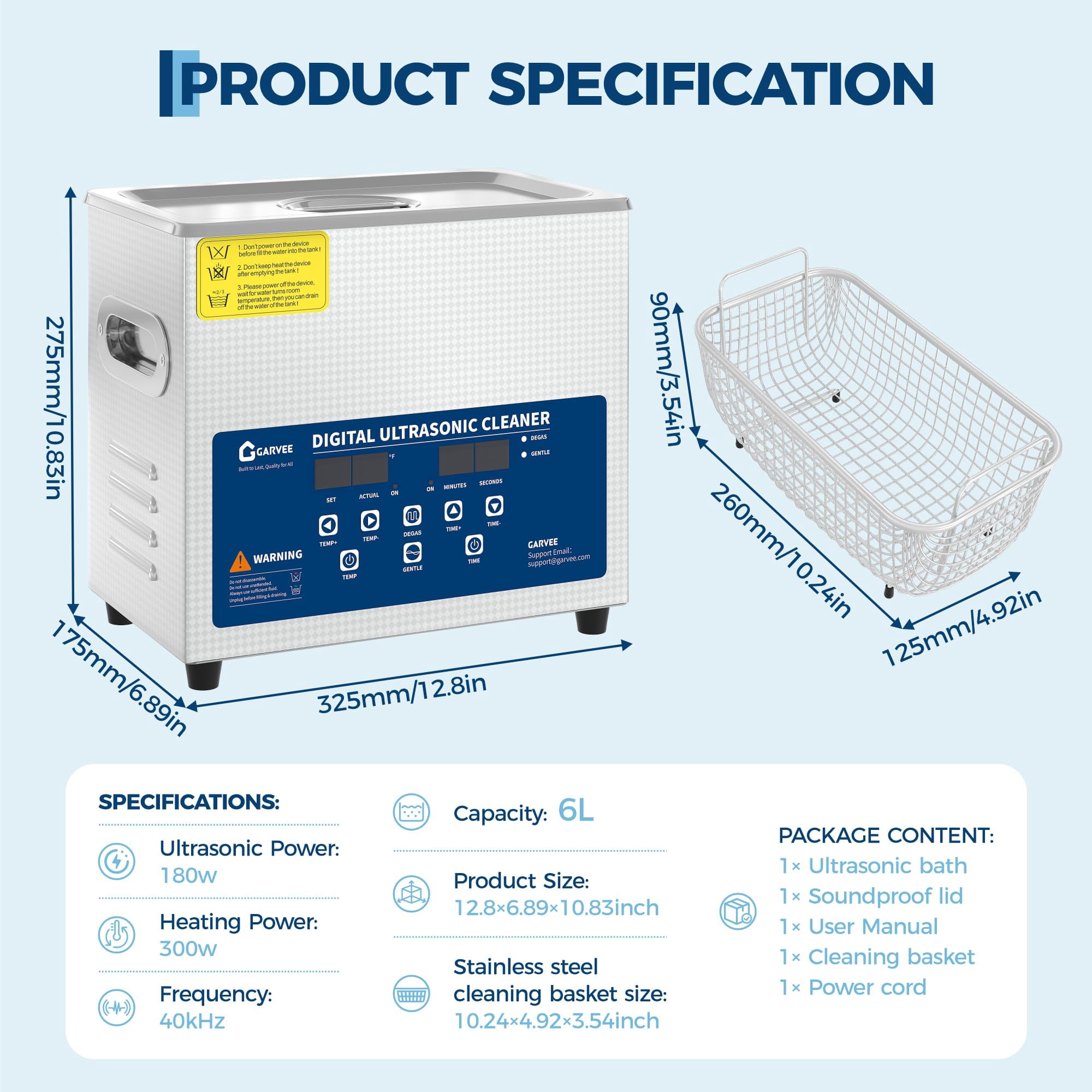Professional Ultrasonic Cleaner 6L – 40kHz Digital Jewelry Cleaner Machine with Heater, Timer, Basket Industrial Ultrasonic Parts Cleaner for Glasses, Watches, Lab Tools