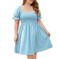 thumbnail image 2 of WMTBSRSW Plus Size Dresses for Curvy Women Square Neck Puff Sleeve Wrap Mini Babydoll Dress High Waist Ruffle Flowy Bohemian Casual Vacation Beach Dress Prime Day, 2 of 4