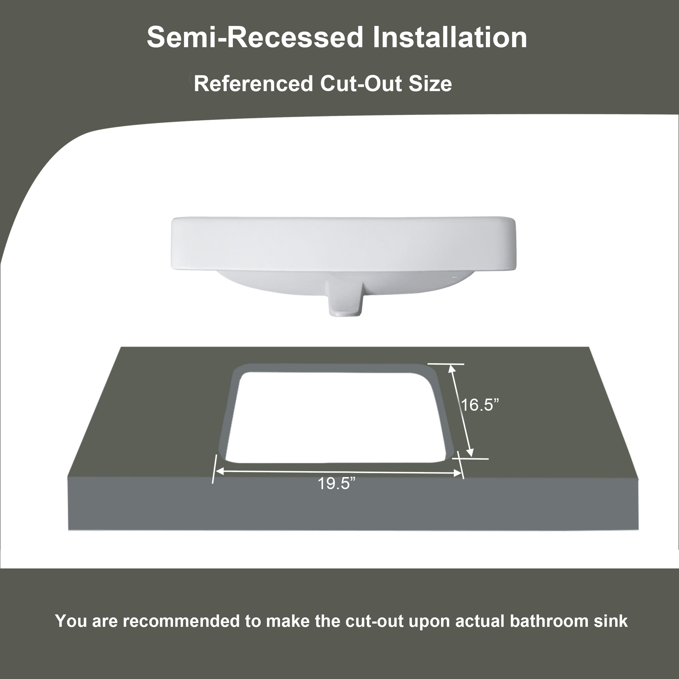 WinZo WZ6123 Drop-in Bathroom Sink, 23" Rectangle Semi-recessed Ceramic Vanity Vessel Basin White