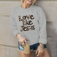 thumbnail image 4 of Love Like Jesus Sweatshirts for Women Valentines Sweatshirt Leopard Letter Long Sleeve Pullover Top, 4 of 8