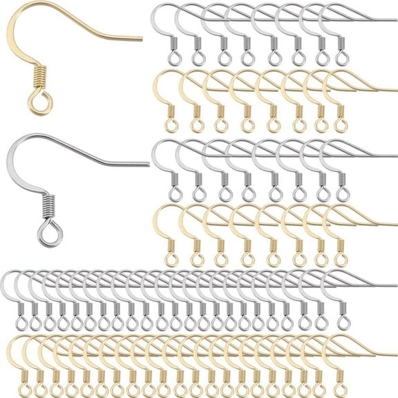 1 Box 200Pcs Real 18K Gold Plated Stainless Steel Earring Hooks Fish Hook Earring Findings French Ear Wires with Openable Loops Pierced Ears Hypoallergenic