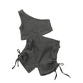thumbnail image 1 of goowrom Toddler Kid Girl Casual Outfits Sets, Solid Color Oblique Shoulder Crop Tops with Elastic Waist Side Ruched Drawstring Shorts, 1 of 9
