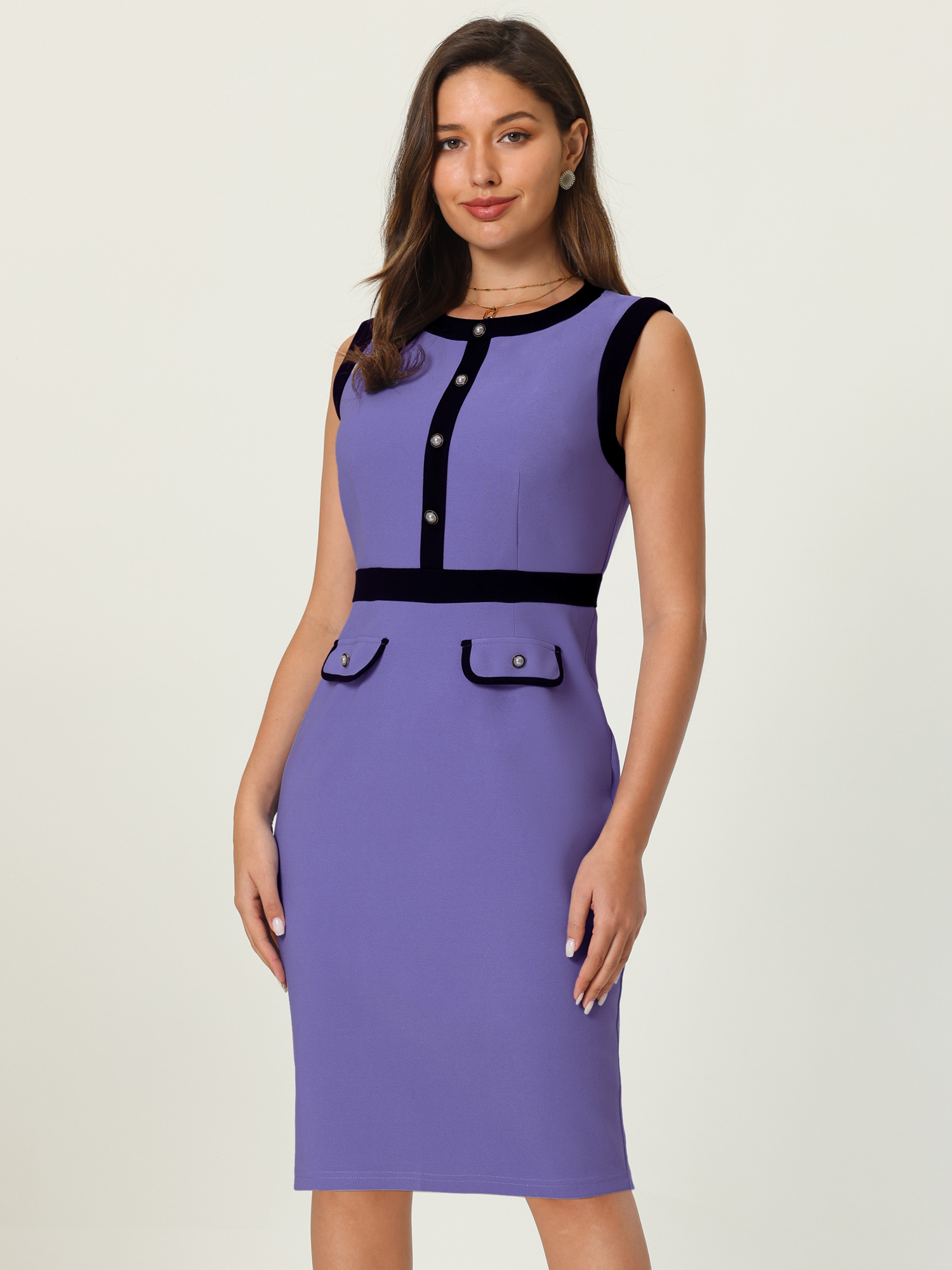 DARING DIVA Sheath Sleeveless Contrast Color Pencil Dress 2XL Dusty Purple