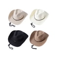 thumbnail image 2 of Seyurigaoka Womens Men Straw Western Cowboy Hat with Adjustable Strap Floppy Sun Hat Wide Birm Fedora Panama Hat for Beach, 2 of 2