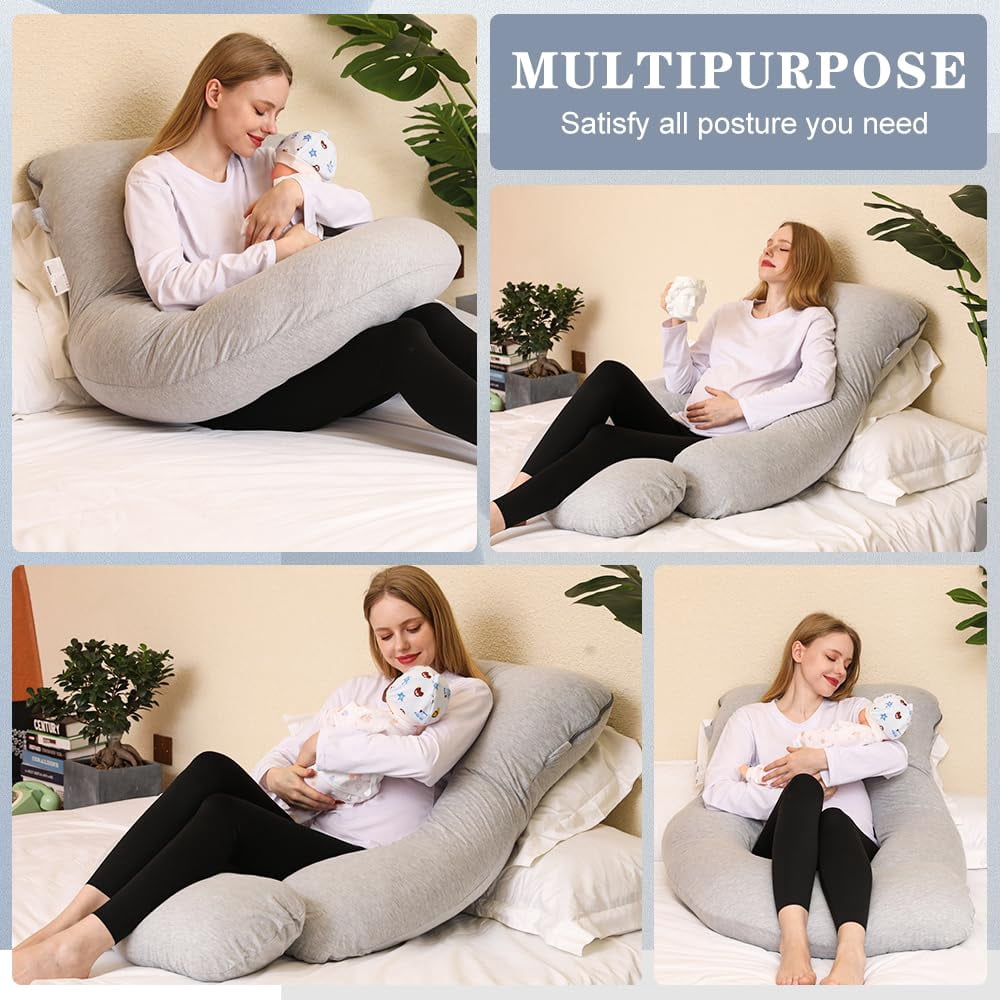 Pillow  J Shape Pillows For Sleeping Body Adults Maternity With Jersry Removable Cover Grey