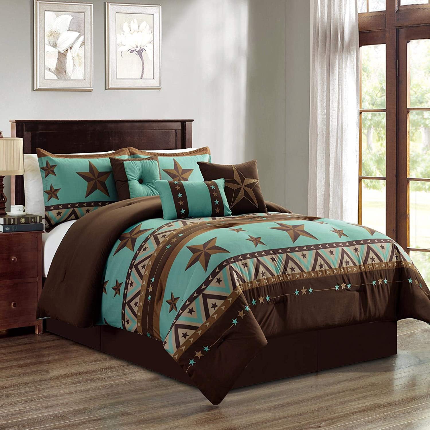 Western Turquoise Cross 5 Piece Comforter Bedding Set With Sheet Option! 