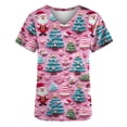 thumbnail image 5 of Women Christmas Scrub Tops Stretchy V-Neck Short Sleeve Cute Print Working Uniform Pull-On Tops with Pockets, M, 5 of 5