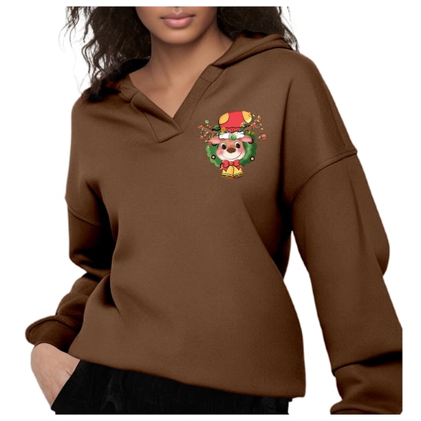 WILLBEST Sudadera Navideña Merry Christmas Hoodie para Mujer, Divertida Sudadera con Capucha y Estampado Navideño, Camiseta Navideña Informal de Manga Larga 321 X-Grande
