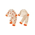 thumbnail image 2 of RUINIXCW Toddler Baby Girl Thanksgiving Silk Satin Pajama Set Girls PJS Fall Winter Sleepwear Turcky Pumpkin Button Down Long Sleeve Shirt Pants Set, 2 of 10