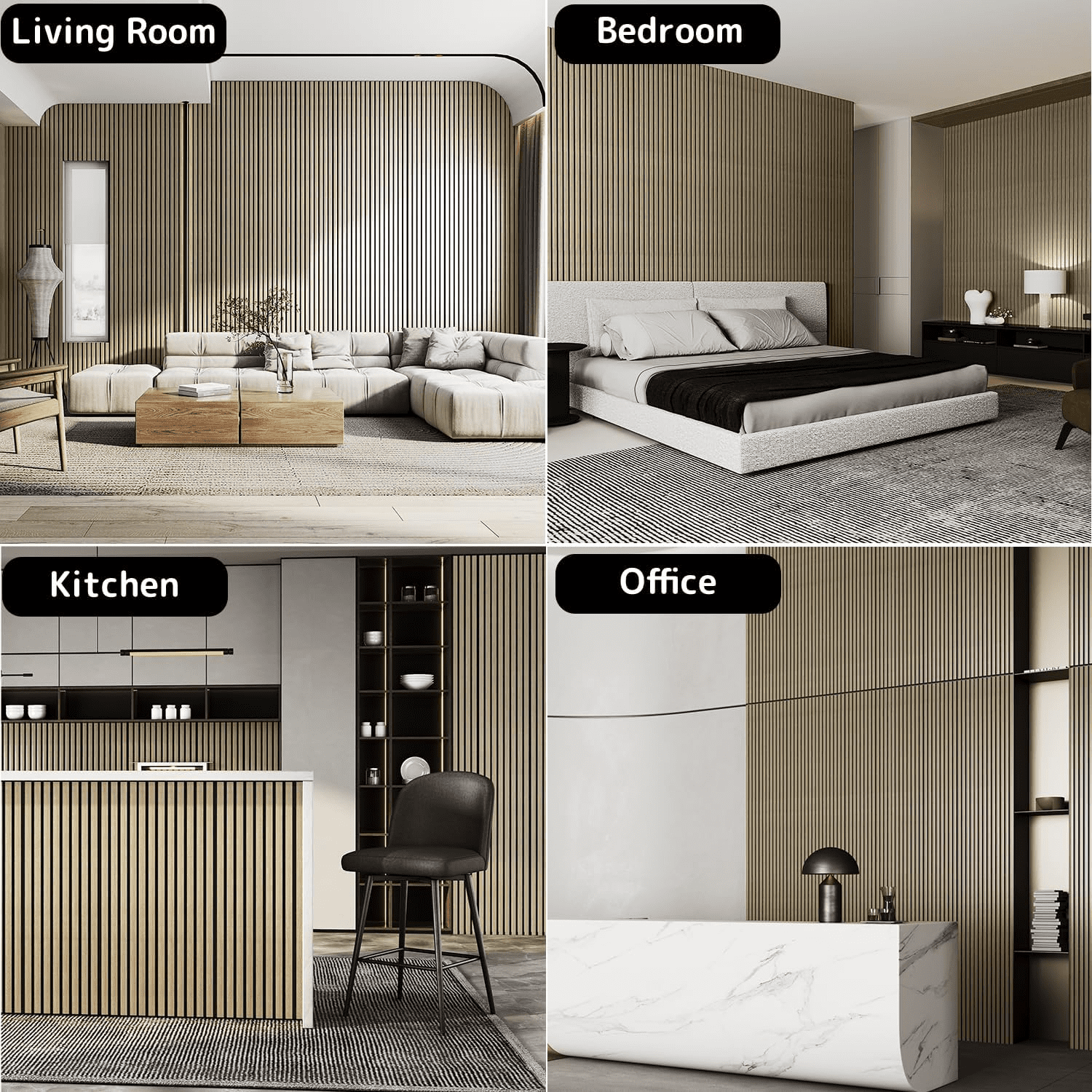 Wood Slat Wall Panels, Solid Wooden Wall Panels, 2 Pack 93.5" x 12.6" Soundproof Wall Panels, 3D Textured Panel Acoustic Fluted Wall Panels for Interior Wall Decor