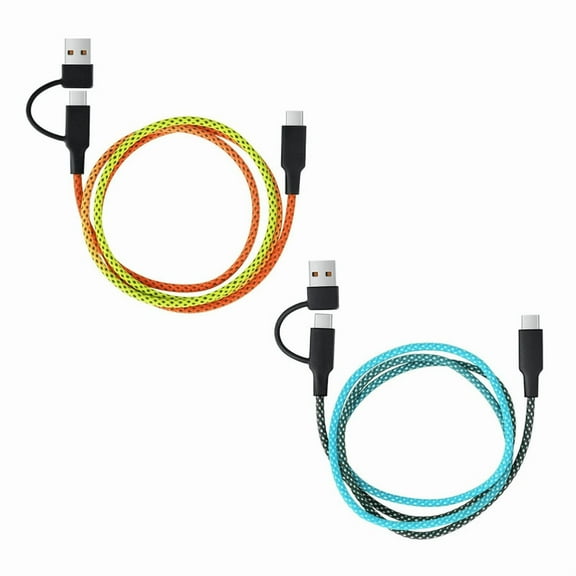 Travel Depot 2Pack Multi Charging Cable Multiple Charger Cord Ombre Nylon Braided Short 3FT 2 in 1 USB Charge Cord with Type C/USB Connectors for Phone/Galaxy S20/S10S9/S8/S7 and More