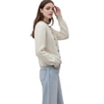 thumbnail image 4 of Women Cropped Cardigan Sweaters Crewneck Button Down Cardigan Apricot One size, 4 of 9