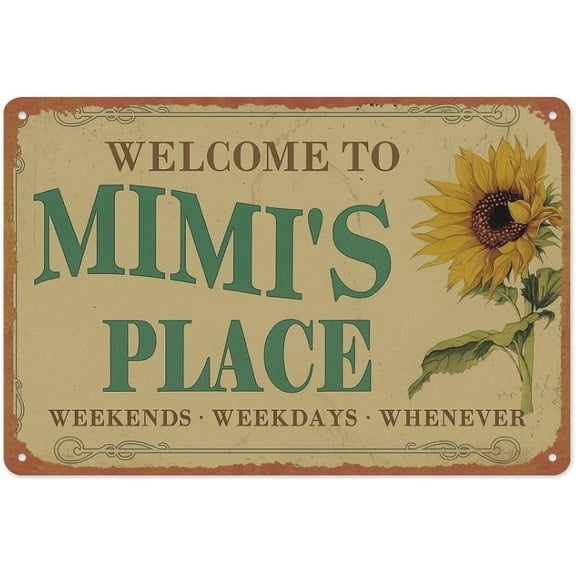 Vintage Metal Welcome To Mimi’s Place Tin Wall Decor Sign 8 x 12 Inches