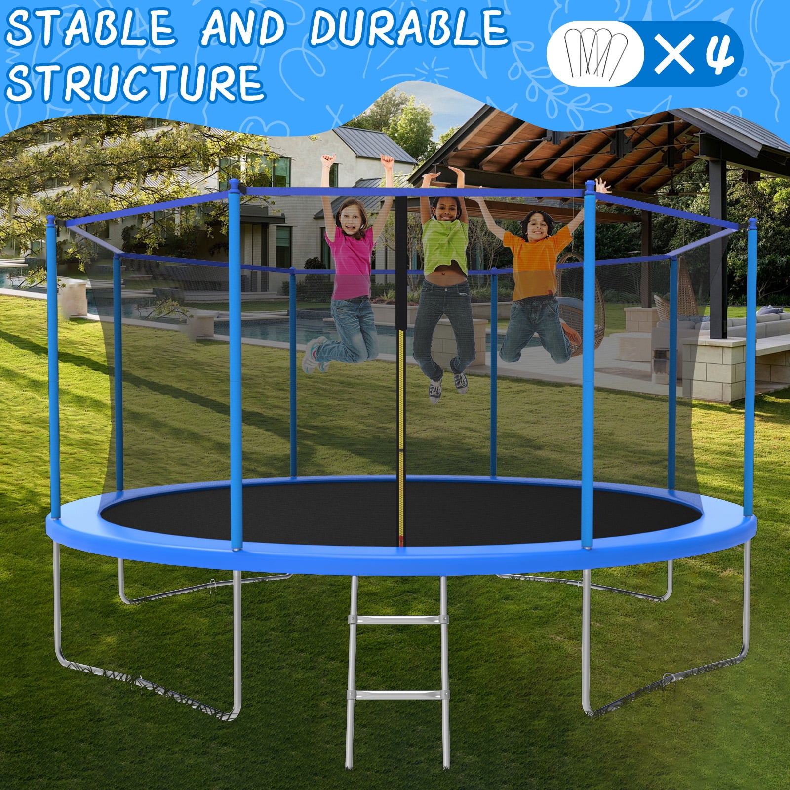 14FT Trampoline for Kids/Adults Outdoor Recreational Trampoline for Backyard