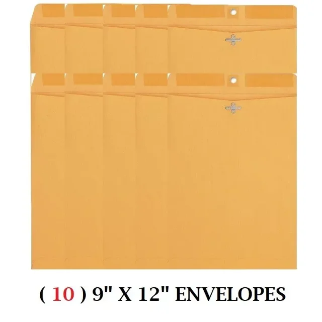 ( 10 ) Sobres de catálogo con cierre de kraft marrón Manila de 9 x 12, cartas, correos, envíos