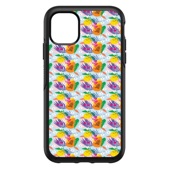 DistinctInk Custom SKIN / DECAL compatible with OtterBox Symmetry for iPhone 11 Pro MAX (6.5" Screen) - Summer Vibes Floral Pattern Orange Blue Green