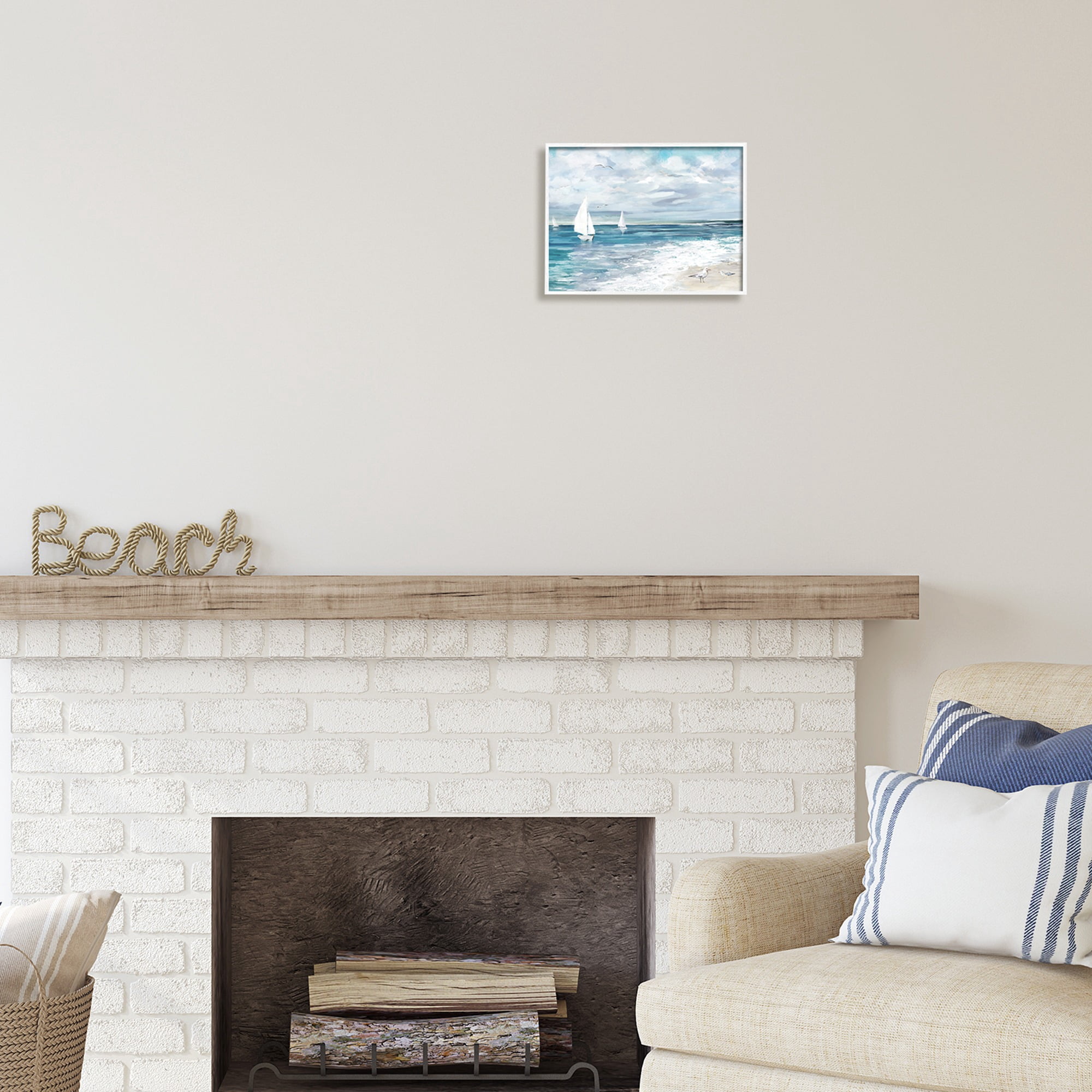 Stupell Industries On The Water Landscape Nature Painting White Framed Art Print Wall Art, 14 x 11