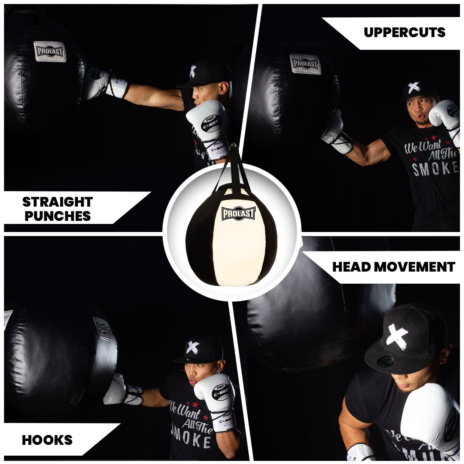 PROLAST Wrecking Ball Heavy Bag Body Snatcher Professional Boxing Training Muay Thai MMA Specialty Punching Bag Filled ( Black and White )
