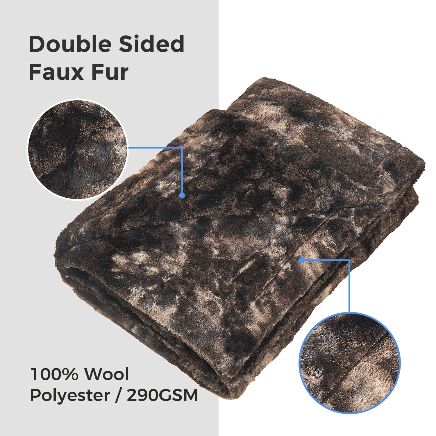 MOOFUN Faux Rabbit Fur Throw Blanket- 50x60 inches, Soft Fluffy Cozy Warm Fuzzy Machine Washable, Durable Blanket for Couch and Bed - Brown
