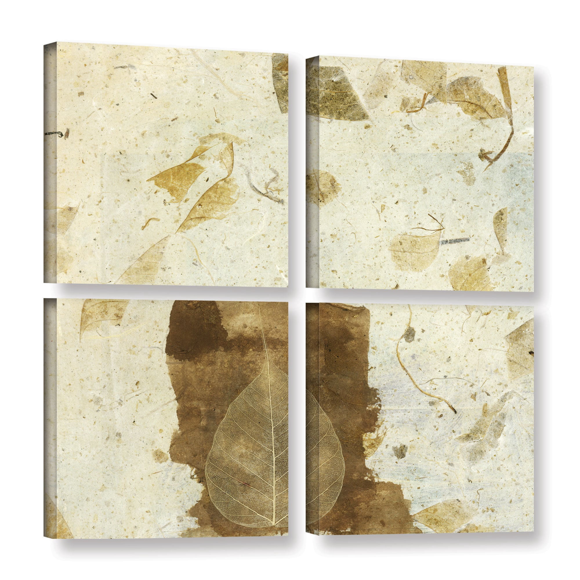 ArtWall Elena Ray "Wabi-Sabi Bodhi Leaf Collage 1" 4-Piece Gallery-wrapped Canvas Square Set