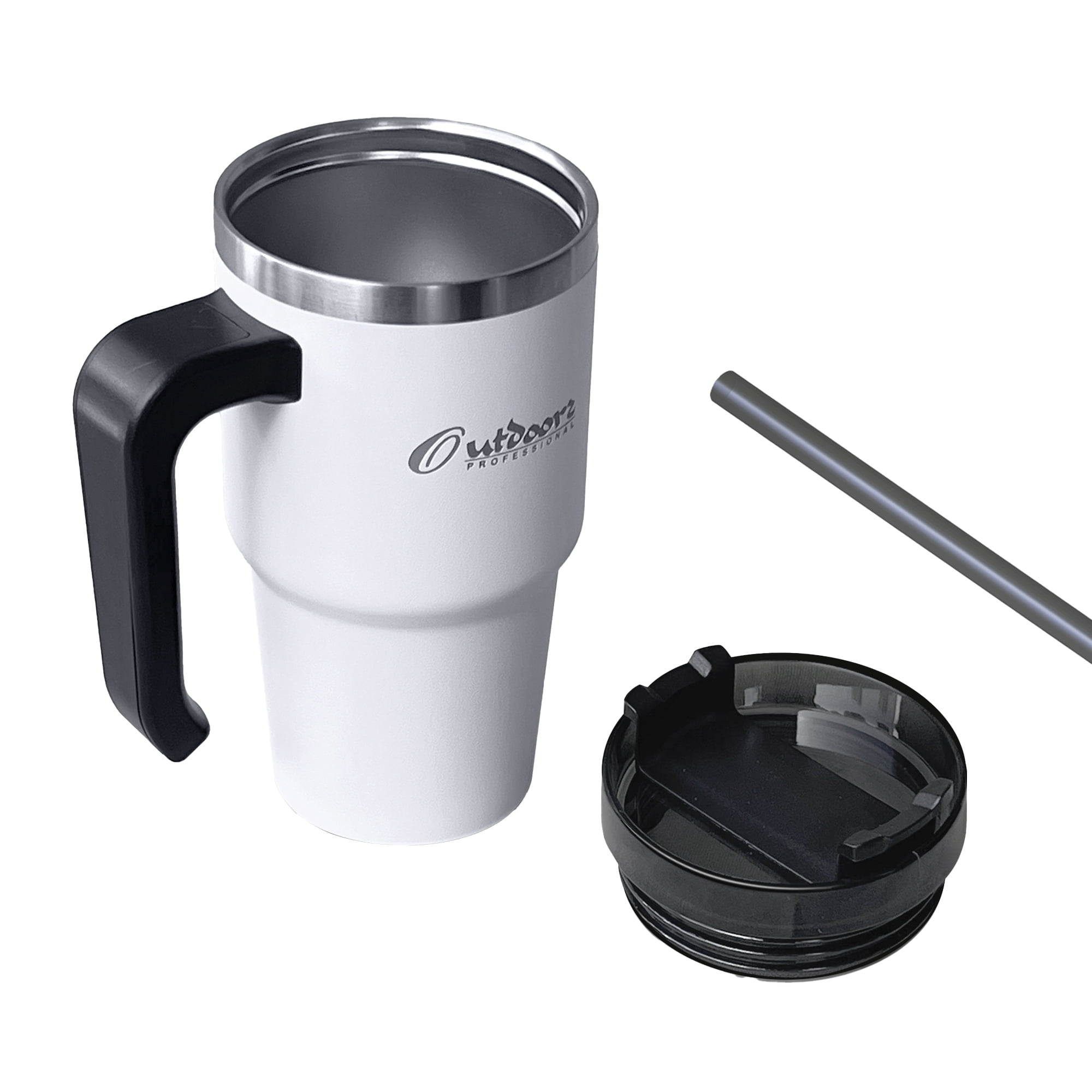 Outdoors Professional 20-Oz. Stainless Steel Double-Walled Insulated Tumbler with Straw (White), OUTD6052
