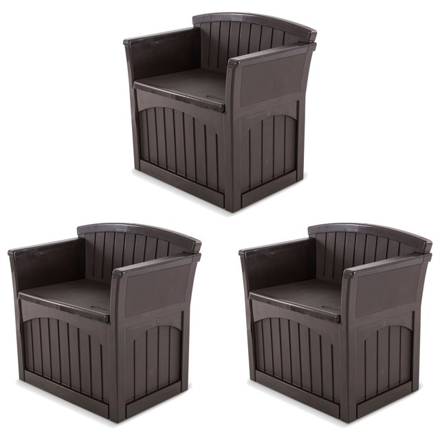Suncast 31-Gallon Indoor & Outdoor Storage Patio Bench Chair, Java (3 Pack)