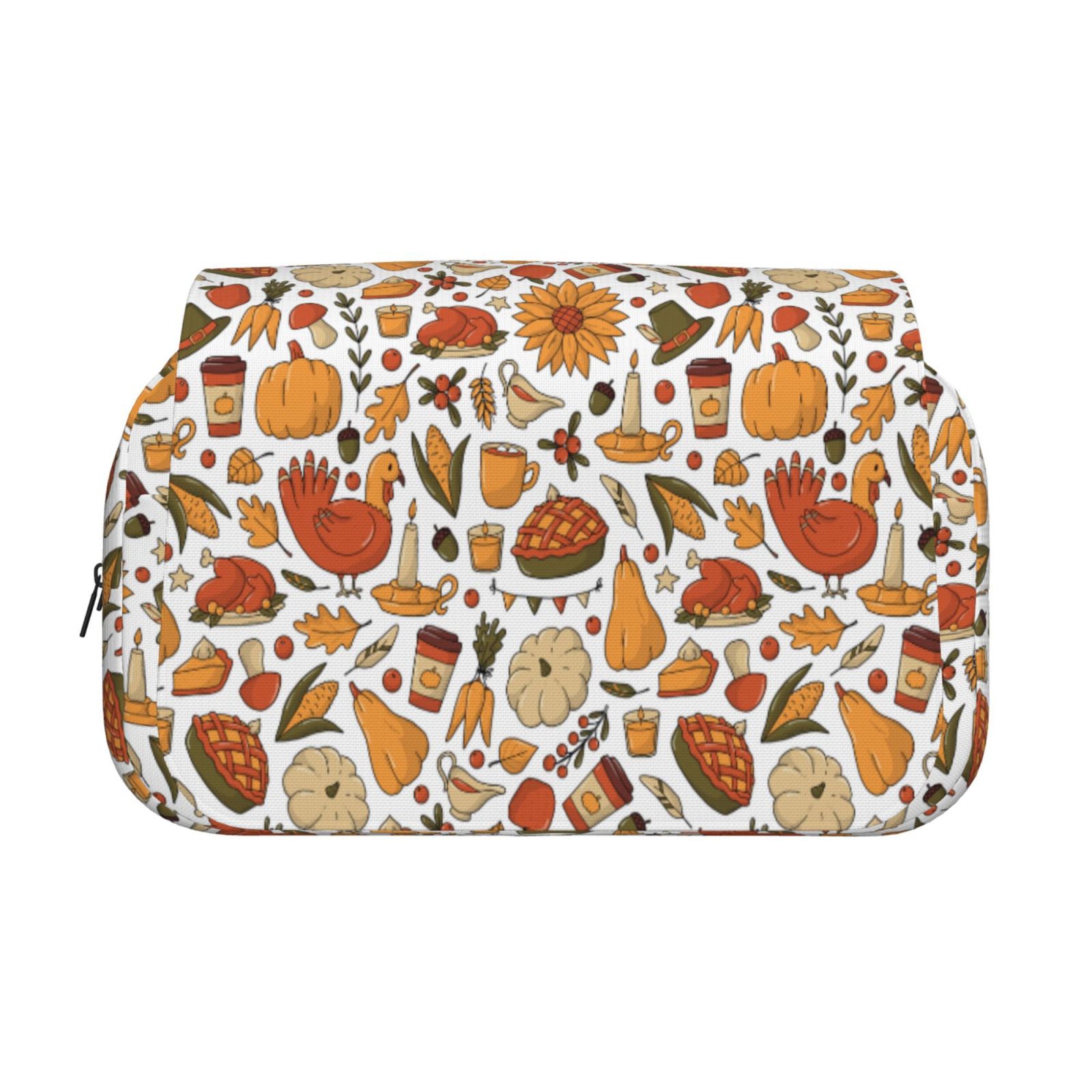 Rateoe Thanksgiving with Food Pattern Double Clamshell Pen Case, Storage Organizer with Two Zipper Compartments– Holds Up to 50 Pencils & Pens
