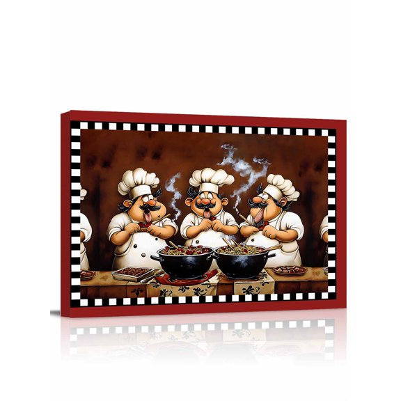 Red Chef Wall Art for Living Room, Canvas Picture Wall Decor for Bathroom Bedroom, Kitchen Gourmet Black Plaid Vintage Painting Artwork for Office Kitchen Hallway Dining Room Home Decorations 24"x32"