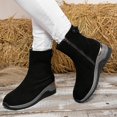thumbnail image 3 of Women's Black Suede Fall Boots Wedge Mid Calf Platform Booties Casual Vintage Slip On Ankle Chelsea Boots, 3 of 8