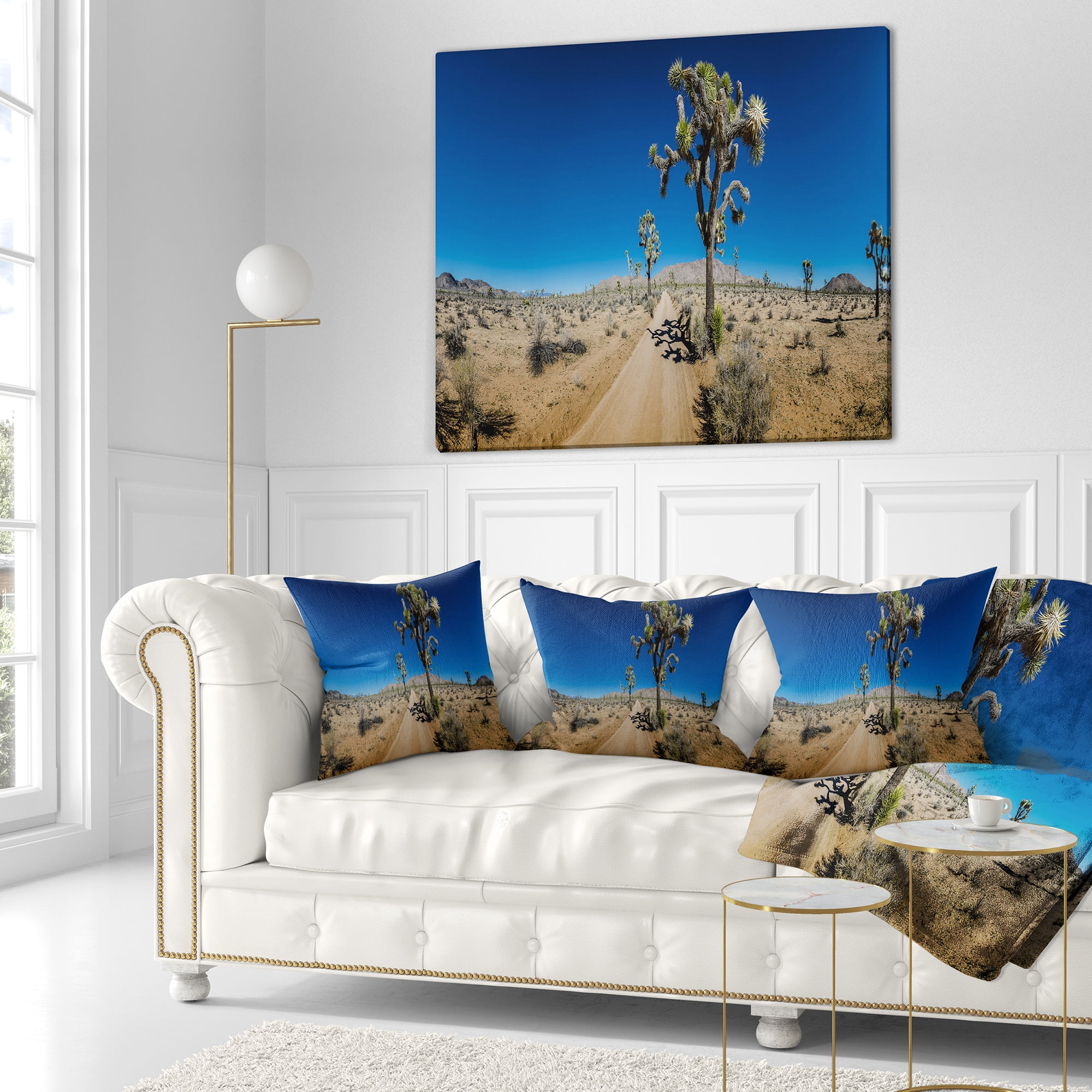 Designart Sandy Desert Road Panorama - Landscape Wall Throw Pillow - 18x18