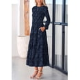 thumbnail image 4 of Vestido midi PRETTYGARDEN de manga larga para mujer, azul marino, 4 of 9