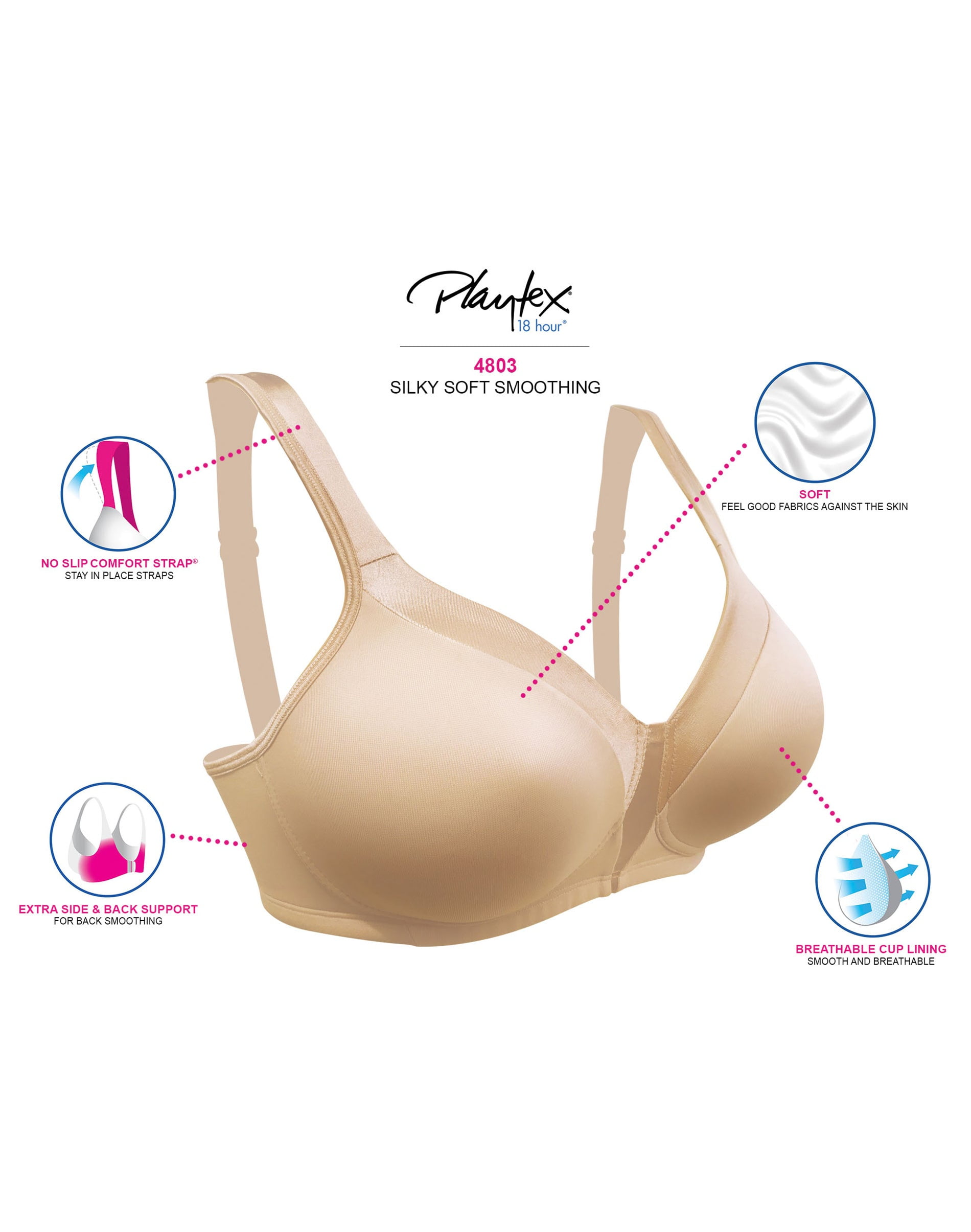 PLUS Bra Playtex 18 Hour Nude 3-part Hooks Comfortable Vintage Lingerie -   Singapore