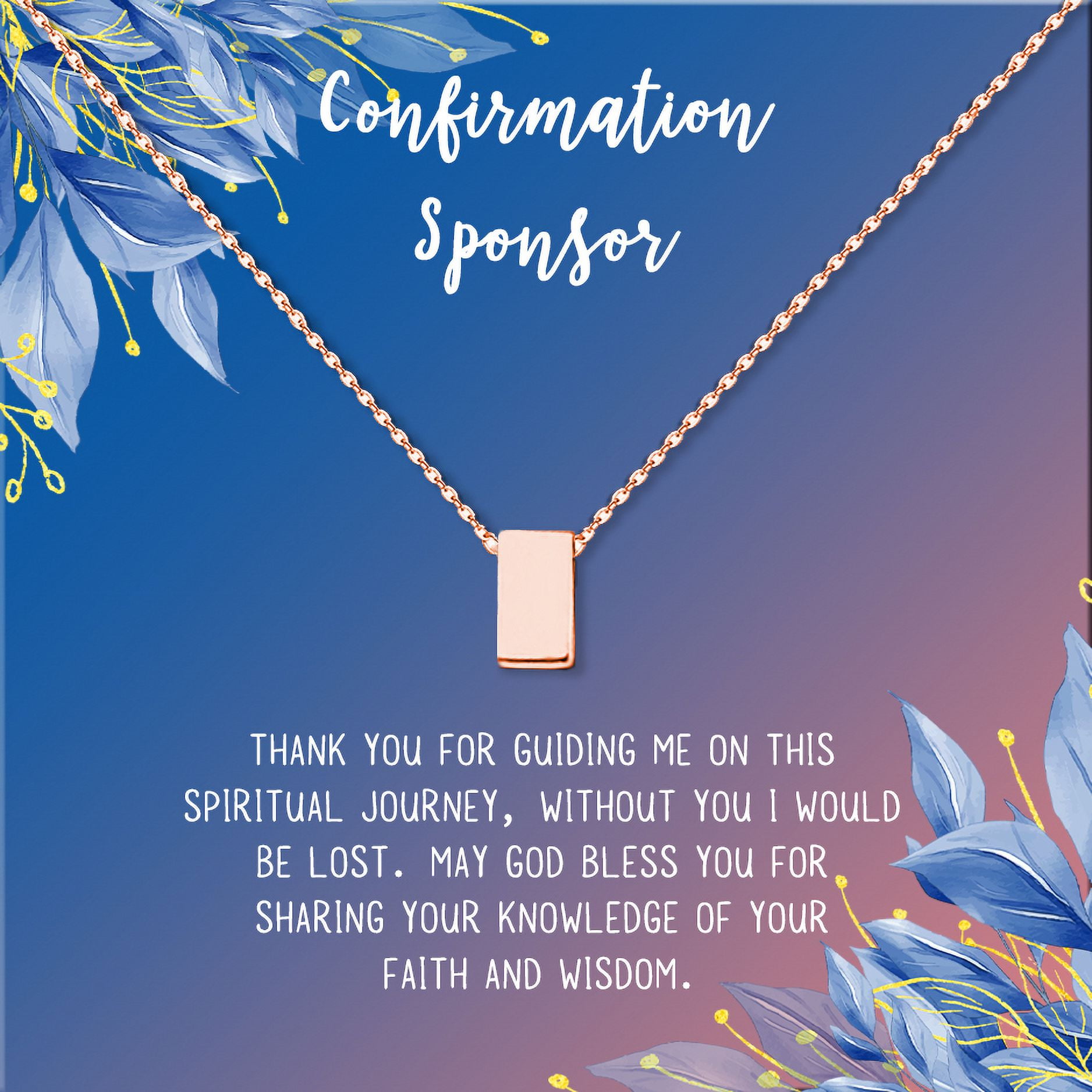 Anavia Confirmation Sponsor Gift for Women, Gifts for Sponsors, Baptism Gift, Goddaughter Gift, Thank you Religious Sponsor Gifts Card Necklace-[Rose Gold Cube, Blue-Orange Gift Card]
