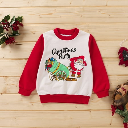 

PEONAVET Christmas Baby Clothes Baby Boy Clothes Toddler Kids Baby Boys Girls Christmas Letter Santa Printing Sweatshirt T-shirt